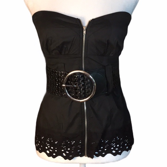 2B Bebe Tops - Bebe 2b black corset zip front sweetheart neck top